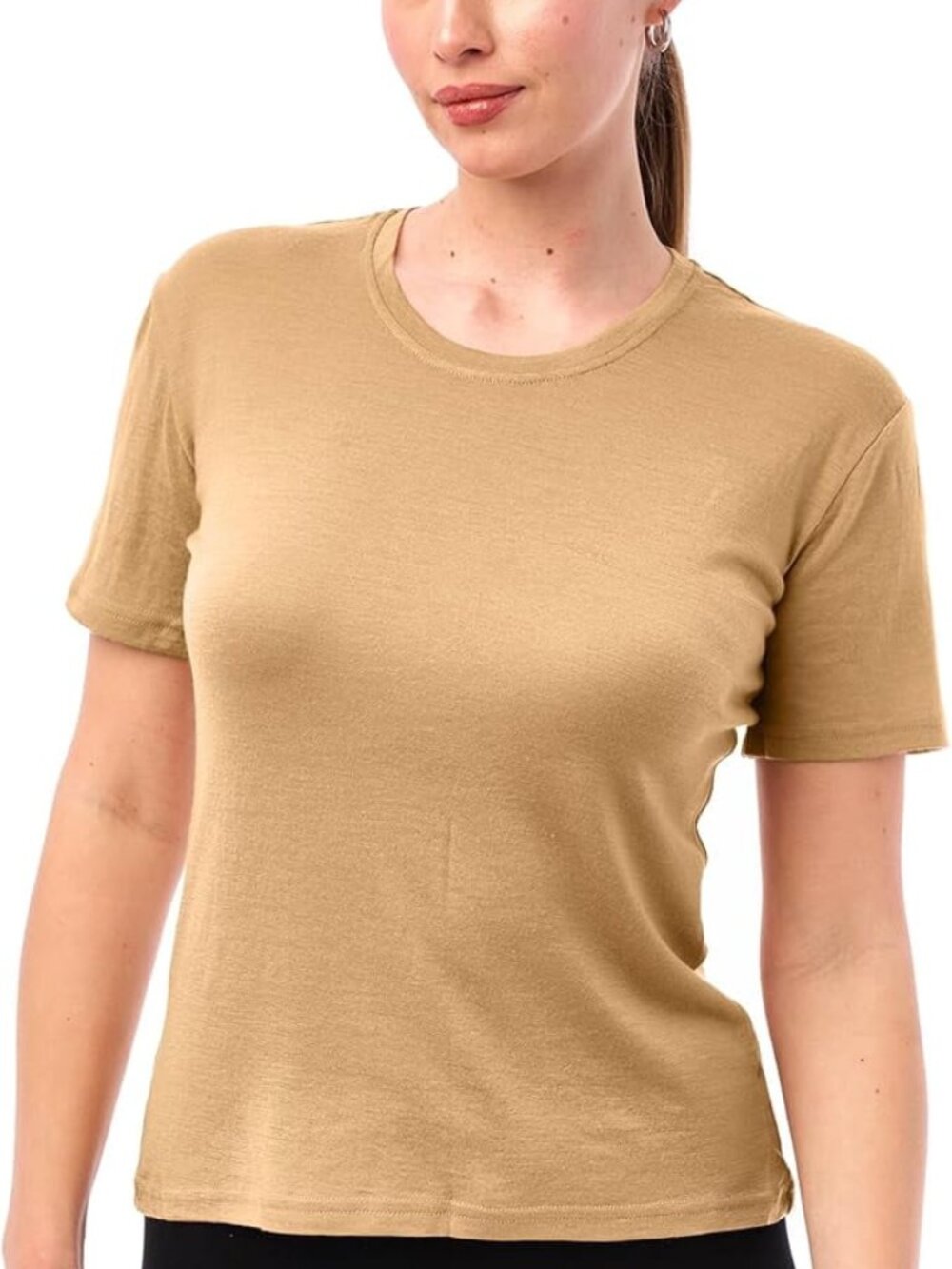 Merino.tech Women’s 100% Merino Wool T Shirt, Tan